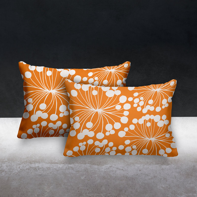 Floral Outdoor Reversible Throw Pillow, Orange