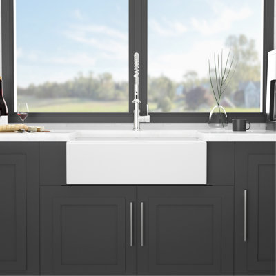 White 33" Ceramic Double Apron Farm Kitchen Sink With Workstation Track, Extreme Chip And Resistance, Deep For Pans Pots, Includes Essential Accessories Bowl Kitchen, Feature Enhanced Workspace,