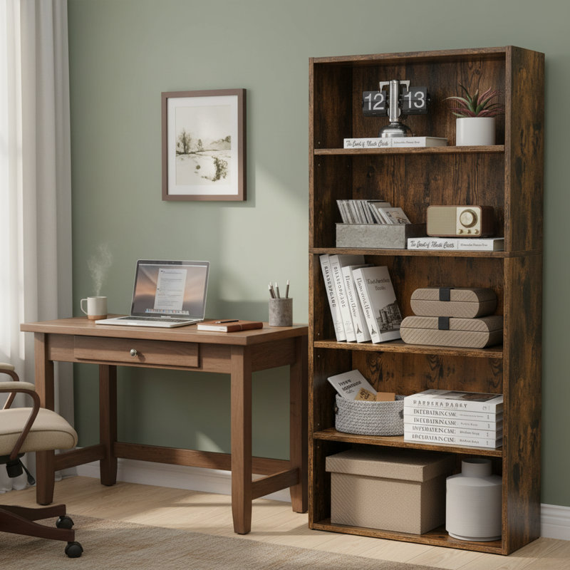 5-Tier Standard Bookcase, Rustic Brown