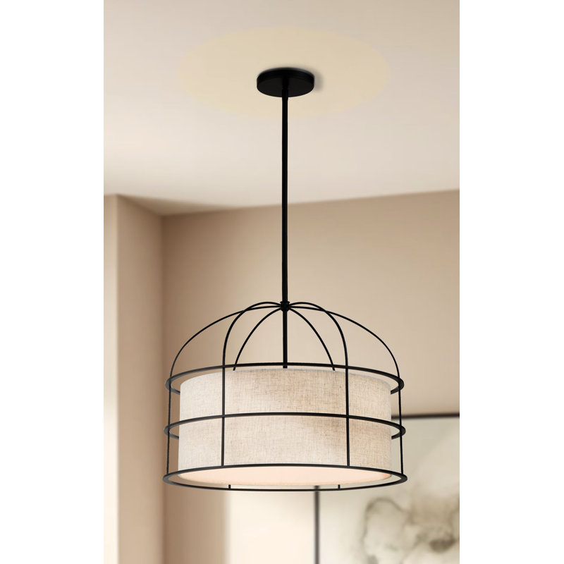 Latitude Run Gateway With Oatmeal Linen Pendant Light, Coal