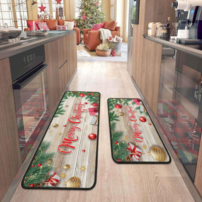 2 tapis de cuisine et tapis de Noël pour tapis de sol antidérapant Merry Christmas Kitchen Decor