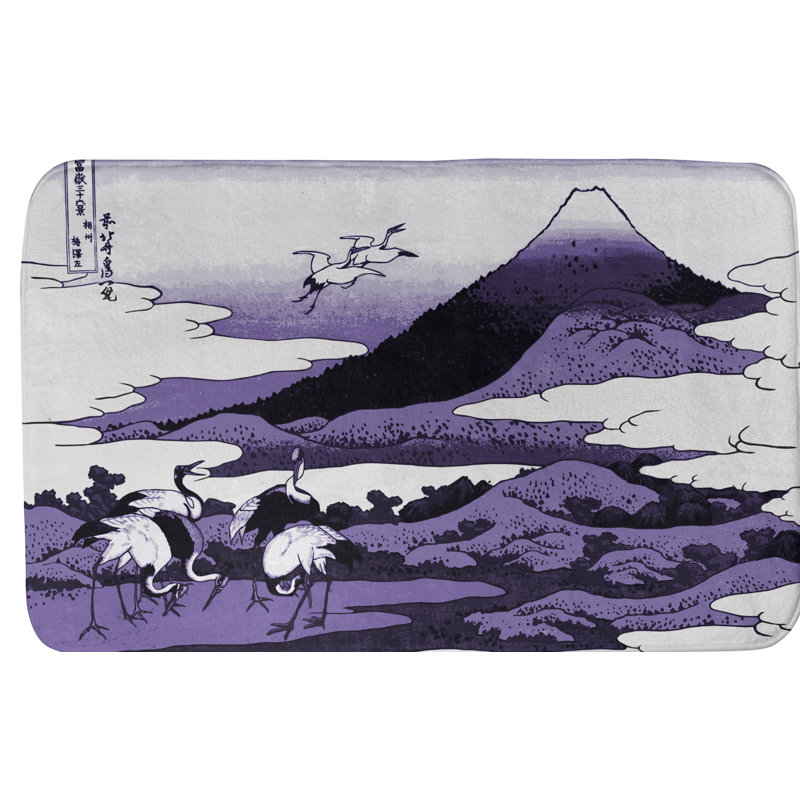 Tapis de bain antidérapant de style grues de style japonais, l 21 po x L 34 po, Mauve / Noir