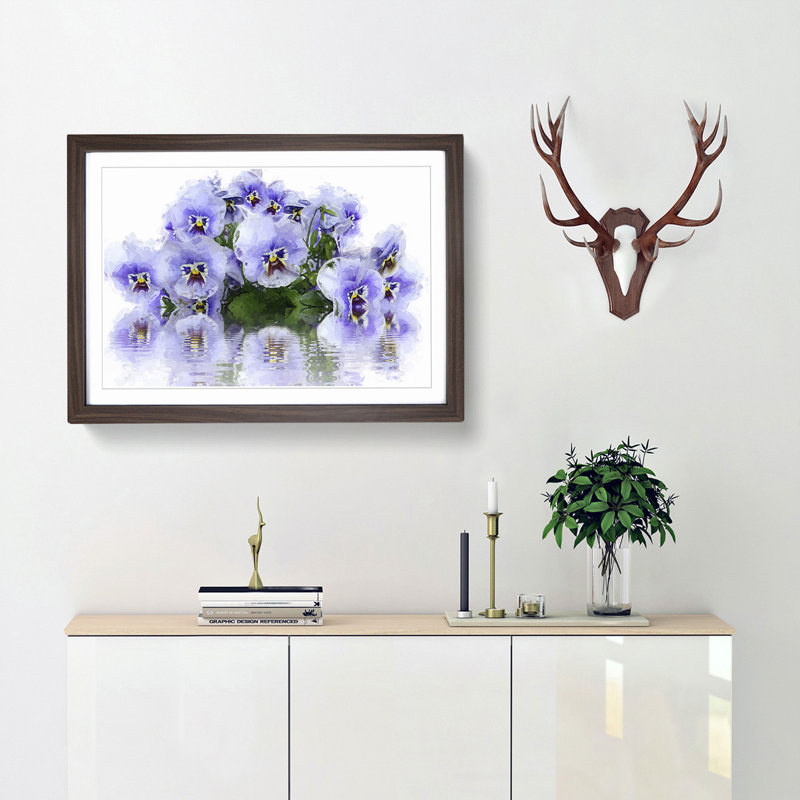 Lilac Pansy Flowers in Abstract - Picture Frame Painting Print, Walnut Framed, 62cm H x 87cm W x 2cm D