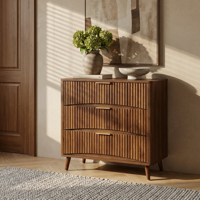 Commode à 3 tiroirs cannelées