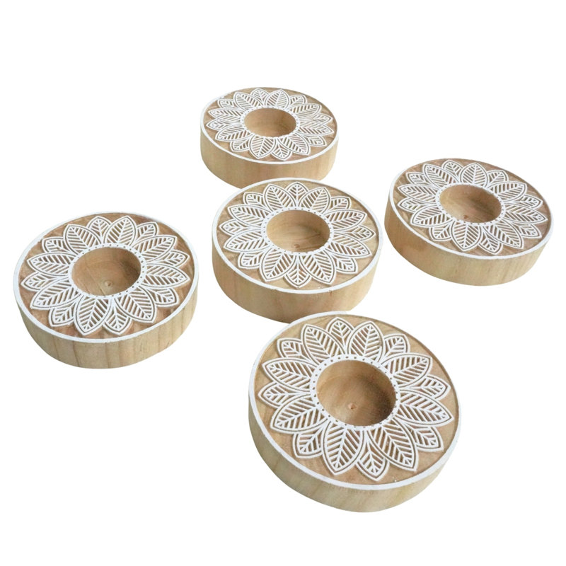  Porte-bougie décoratif en bois rustique 4 x 4 avec finition polie - (paquet de 7), 7