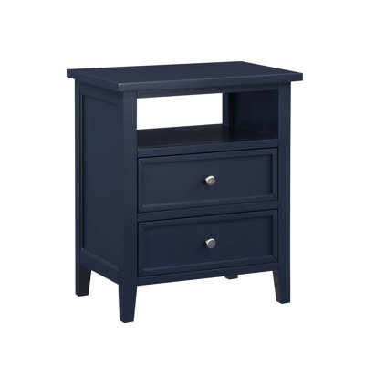 Midnight Blue 2-Drawer Nightstand With Spacious Storage And Durable French Dovetail Joinery, Perfect For Modern Bedrooms