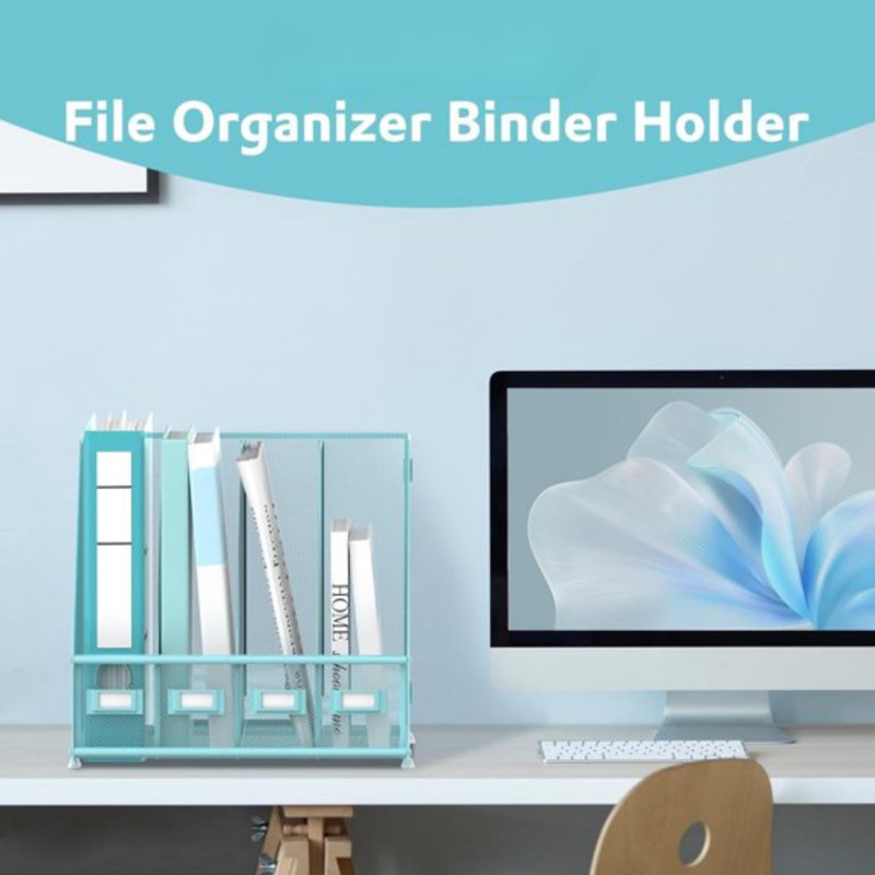 Porte-classeur de bureau en métal, porte-classeur de bureau avec 4 compartiments verticaux, Bleu