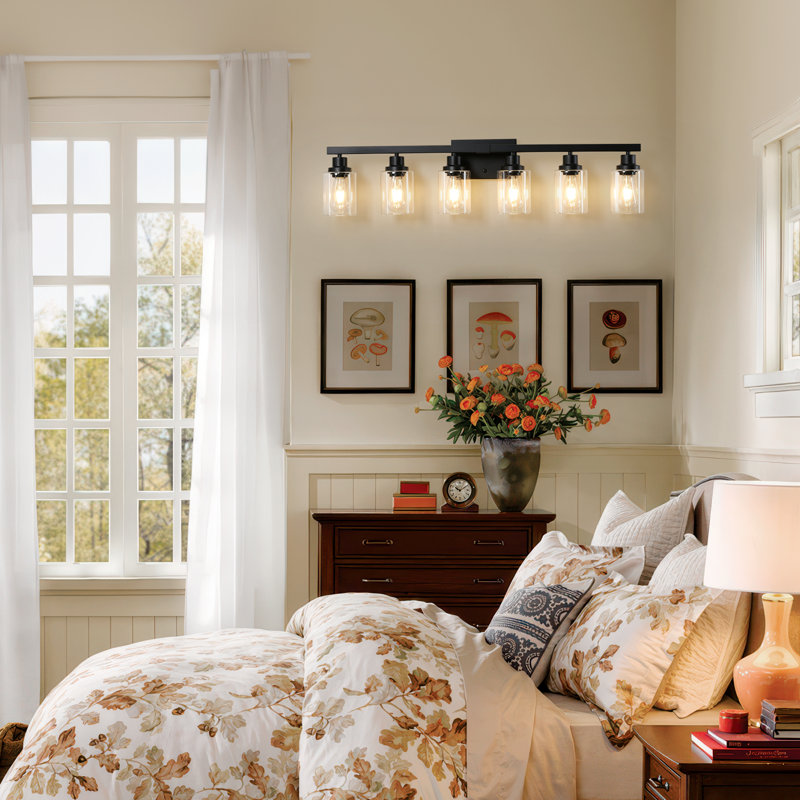 Luminaire de meuble-lavabo noir moderne à 6 lumières avec abat-jour en verre transparent, pour miroir de meuble-lavabo, salle de bain, chambre à coucher