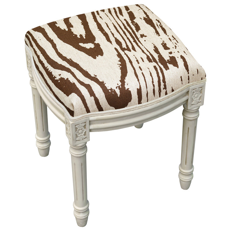 Tabouret de coiffeuse en faux bois Chartreuse, Blanc antique, Brun chocolat