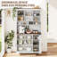  Armoire de garde-manger avec station de charge, grande armoire de rangement de garde-manger avec huche, armoire de cuisine de 70,9 pouces avec portes en verre, pour salle à manger et bureau à domicile blanc