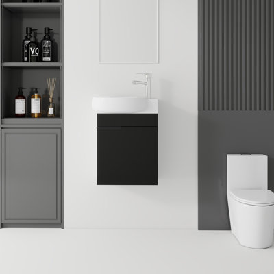 16 Inch Floating Bathroom Vanity with Sink, Soft-Close Door, Integrated Ceramic Sink, Plywood Bathroom Cabinet, Black