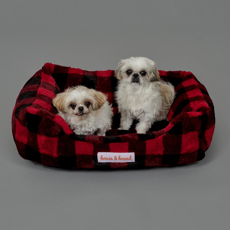 Red and Black Faux Fleece Rectangular Pet Bed