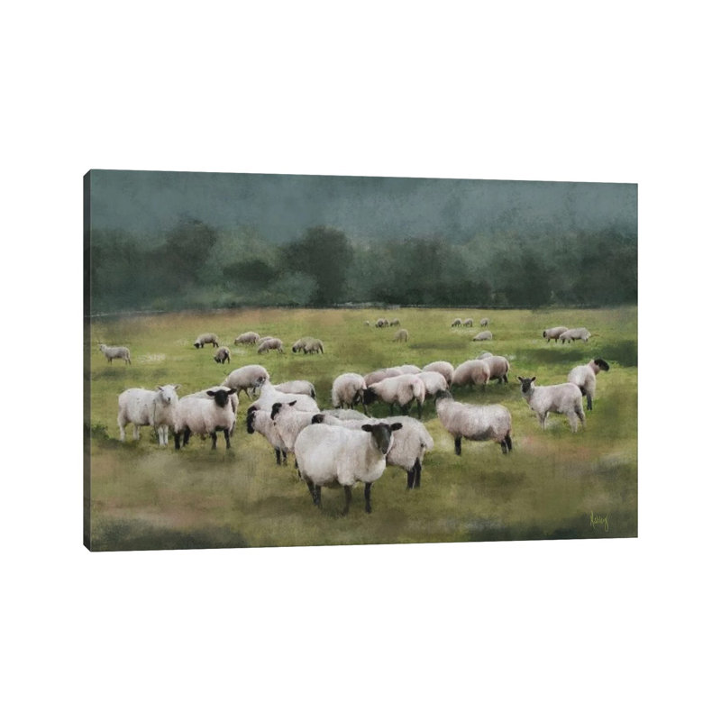 Moody Sheepscape, No Mat, Wrapped Canvas, 12" H x 18" W x 1.5" D