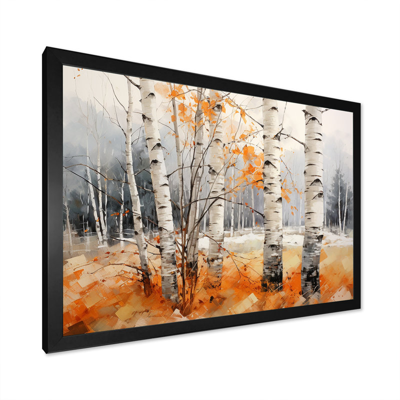 " Orange Brich Wood In Winter II ", 12" H x 20" W x 1" D, Black Single Picture Frame
