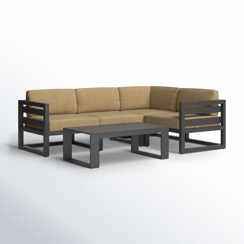 Avion 5 Piece Sectional Set - Black, Slate, Canvas Heather Beige Sunbrella® Canvas
