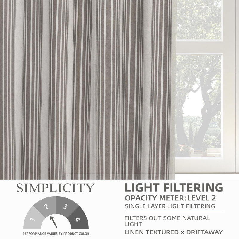 Rideaux semi-transparents en lin avec motif à rayures Chris, L 52 po x L 63 po, Gris