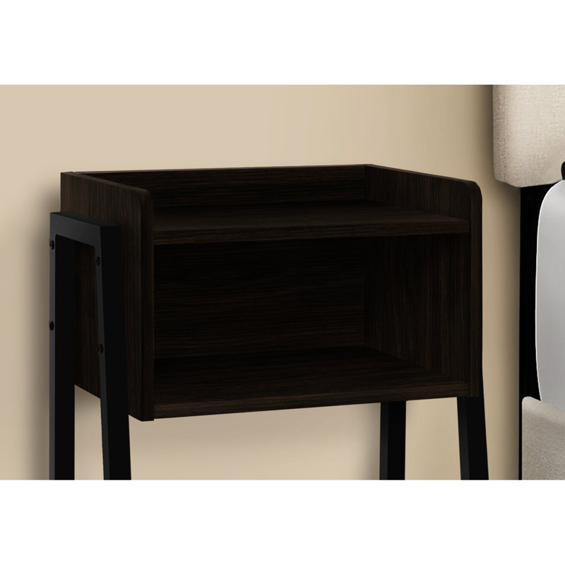 Accent Table With Laminate - 2 Rectangular, Black Metal Legs, Adjustable Feet For Stability Rectangular Side In Brown Rounded Front An Elegant Touch