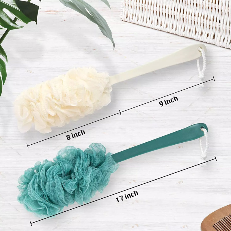 Bath Luffa éponge brosse de douche à long manche et accessoires de bain, Jaune