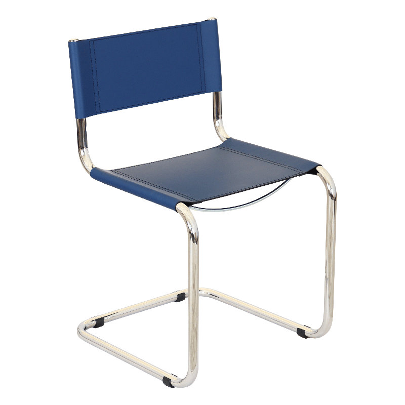 Chaise d'appoint Mart Stam Cantilever avec structure en acier chromé (différentes couleurs de cuir reconstitué), Bleu