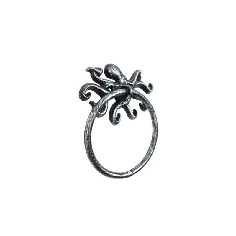 Porte-serviettes de octopus en fer moulé en cuivre, Argent rustique
