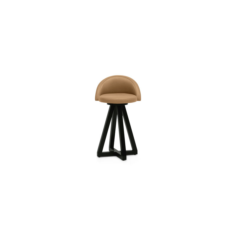 X2 Swivel Upholstered Counter Stool with Solid Wood Frame, Walnut, Black/Night, Blackened Steel