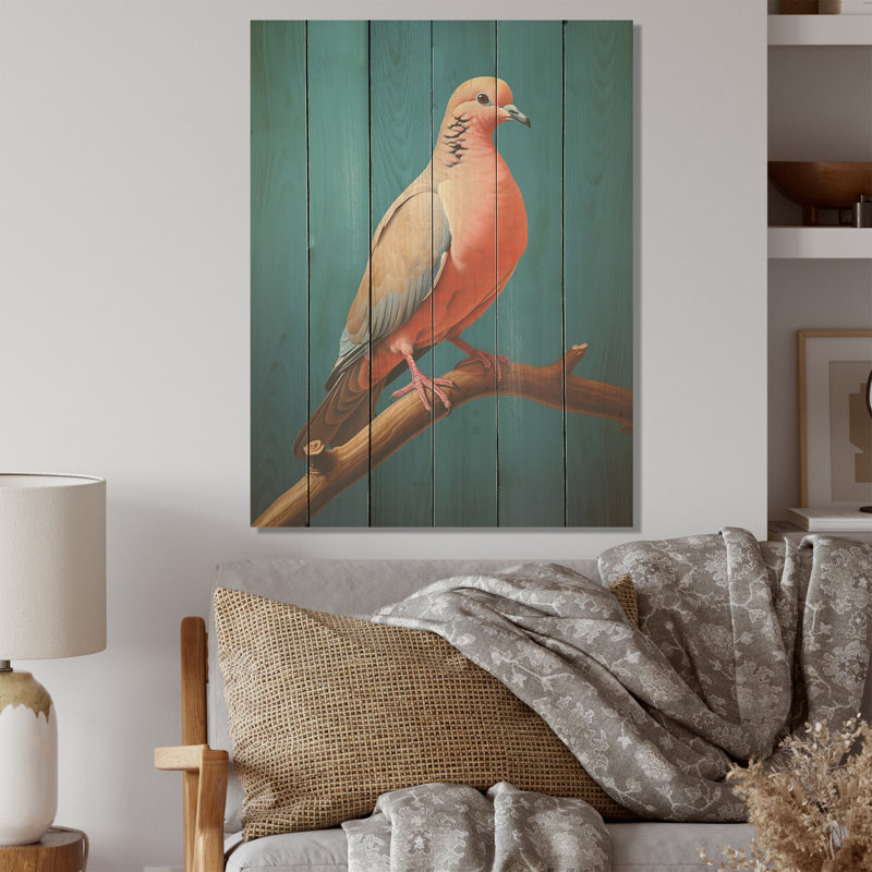 Corail compagnon - colombe, art mural sur bois de pin naturel, H 20 po x l 10 po