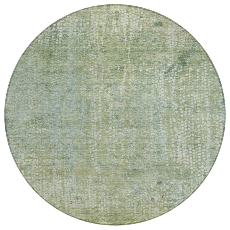 Tapis intérieur rond lavable abstrait vert et ivoire 8 pi