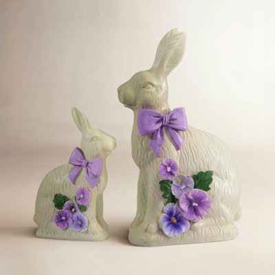 5-7.5" Resin Chocolate Bunny With Pansy 