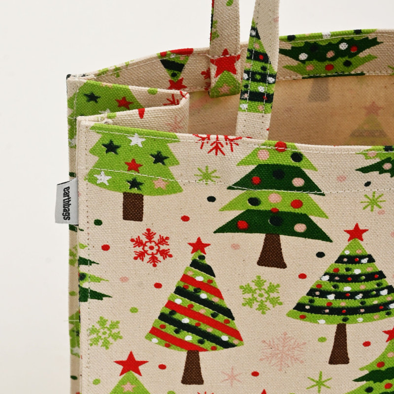 Sac-cadeau de Noël | Sac en toile laminée et imprimée, 10" H x 10" W x 4" D