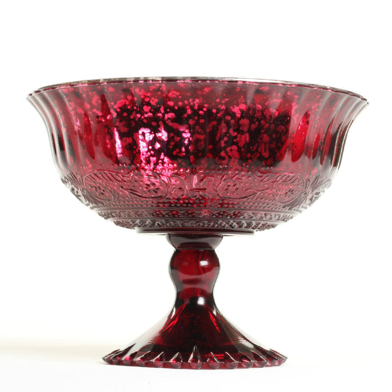 Bol décoratif en verre avec une piédestale, 4,5" H x 4,5" L x 4,5" D, Bourgogne