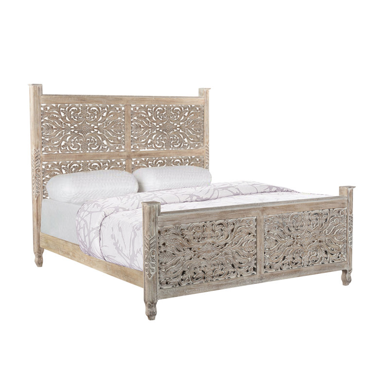Lit standard à profil bas en bois massif Harleen, Très grand, Gris