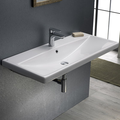 CeraStyle By Nameeks Elite 17.52'' White Ceramic Rectangular Drop-in, Wall Mount Bathroom Sink with Overflow