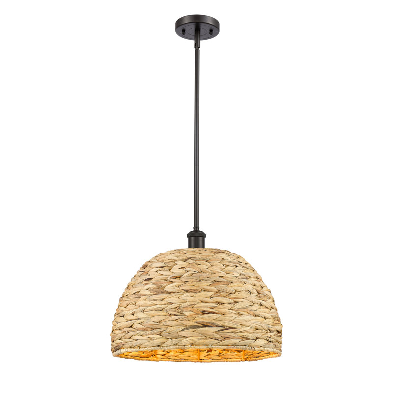 Malaga Woven Rattan 1 Light Stem Hung Pendant, 13" H x 15.75" W x 15.75" D, Oil Rubbed Bronze