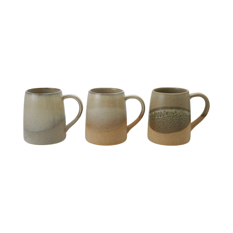 Tasse 3 pièces en grès avec glacis réactif, 3 couleurs variées