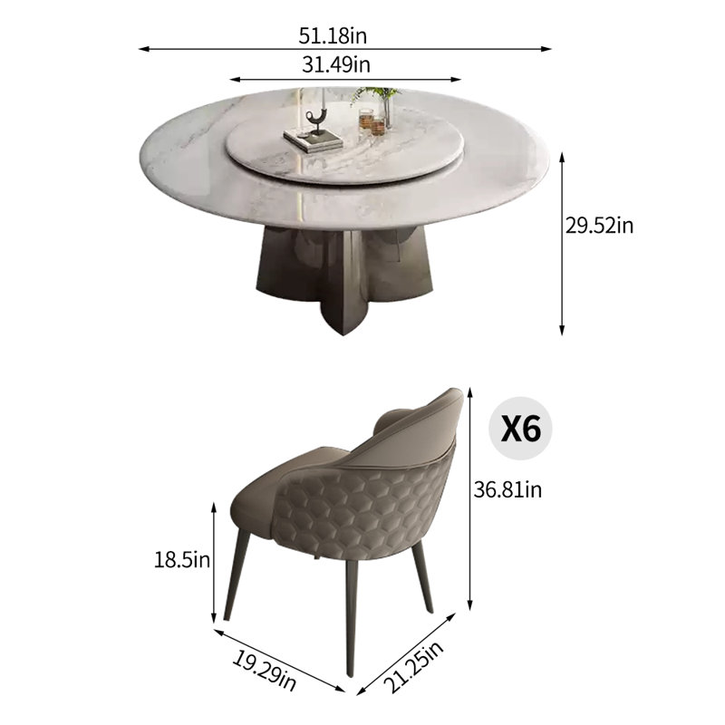 Ensemble de table de salle à manger Luxury Modern, H 29,52 po x L 51,18 po x l 51,18 po