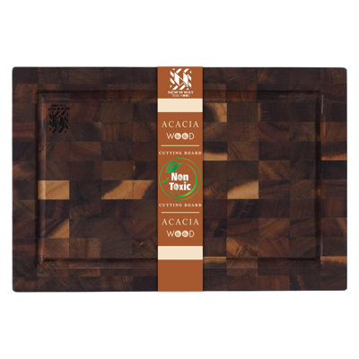 Planche à découper en acacia à grain d'extrémité avec rainure pour jus - M 12x8 compact pour les légumes, les fruits, le fromage et la préparation de petits repas