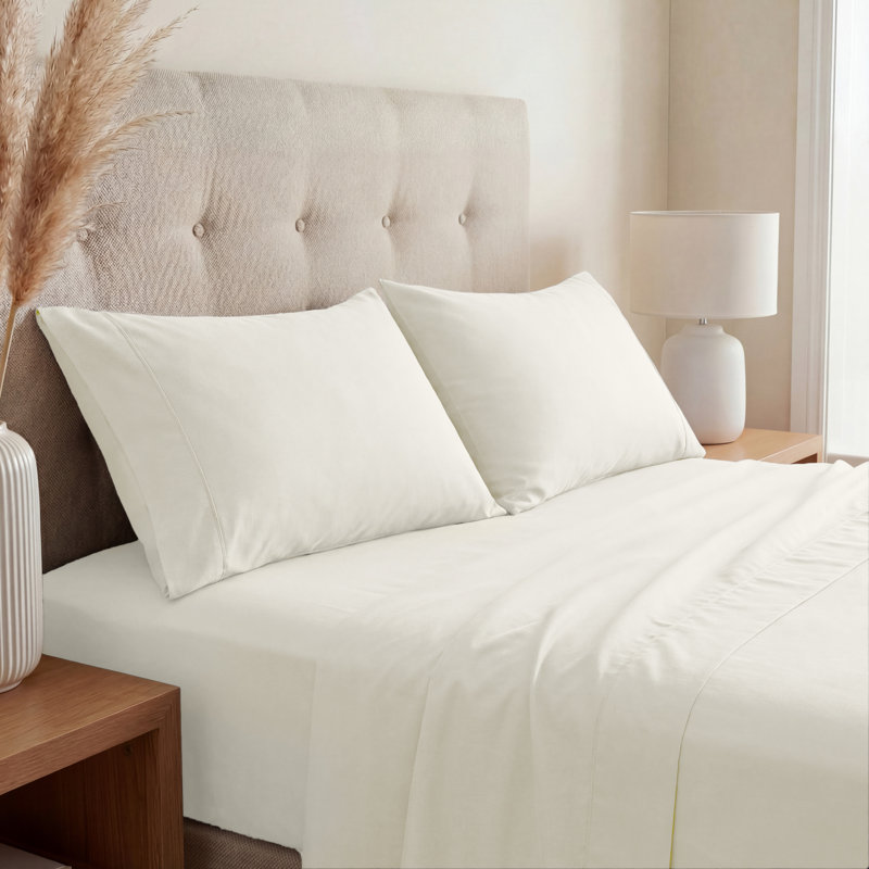 Ensemble de draps en mélange de coton 800 fils Superior, Ensemble de draps pour grand lit TG avec 2 taies d, Ivoire