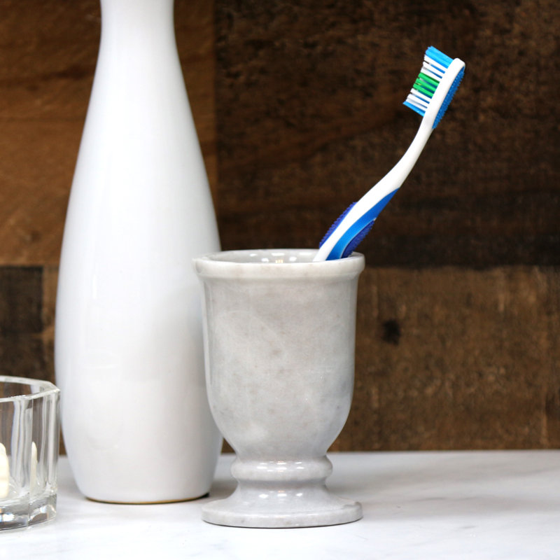 Gobelet de salle de bain en marbre, gris nuageux, porte-brosse à dents en pierre naturelle, accessoire de bain élégant