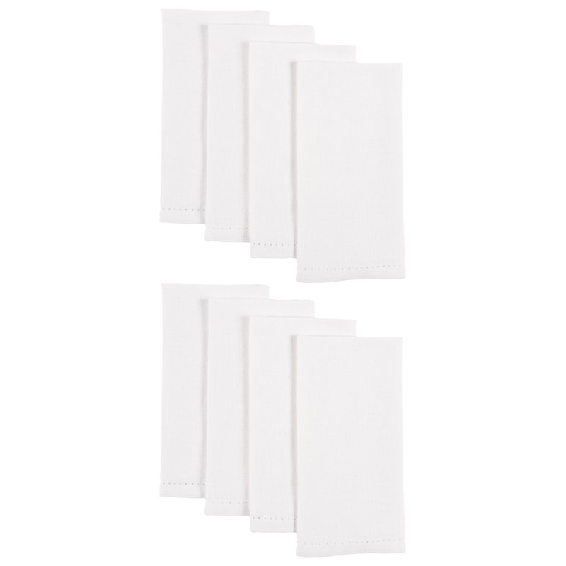 Winston Porter Fete Linen Blend Hemstitch Set Of 8 Napkins, White