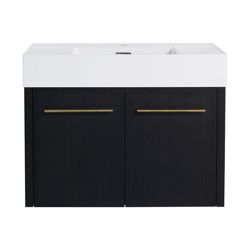 Meuble-lavabo mural de 30 po avec lavabo épais en résine, charnières à fermeture douce et base en contreplaqué durable, 30"