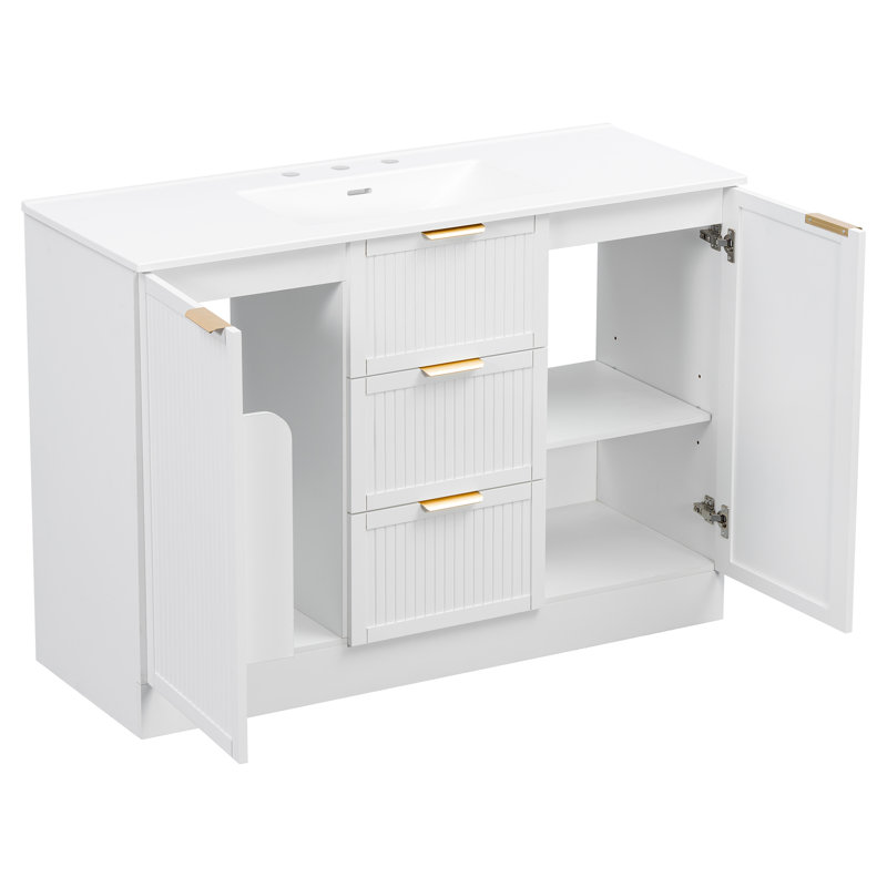 Meuble-lavabo autoportant en bois aggloméré blanc 47,8 po