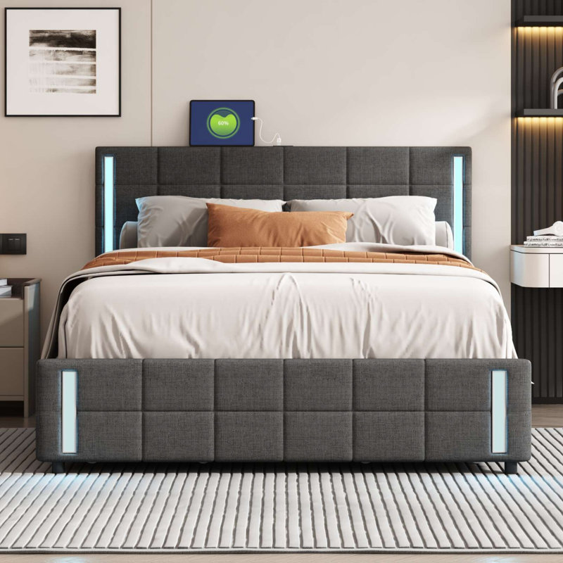 Lit plateforme tapissier Casch, gris