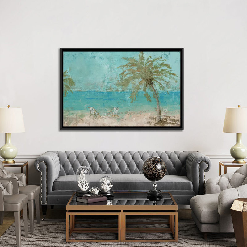« beach day landscape i », impression sur toile, H 18 po x l 26 po x P 1,5 po, Toile avec cadre noir, Pas de tapis