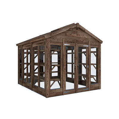 Dunster House Growzilla Wooden Greenhouse with x1 Shelving Pack W2.4m x D3.6m / W8' x D12' Auto Vent Opener