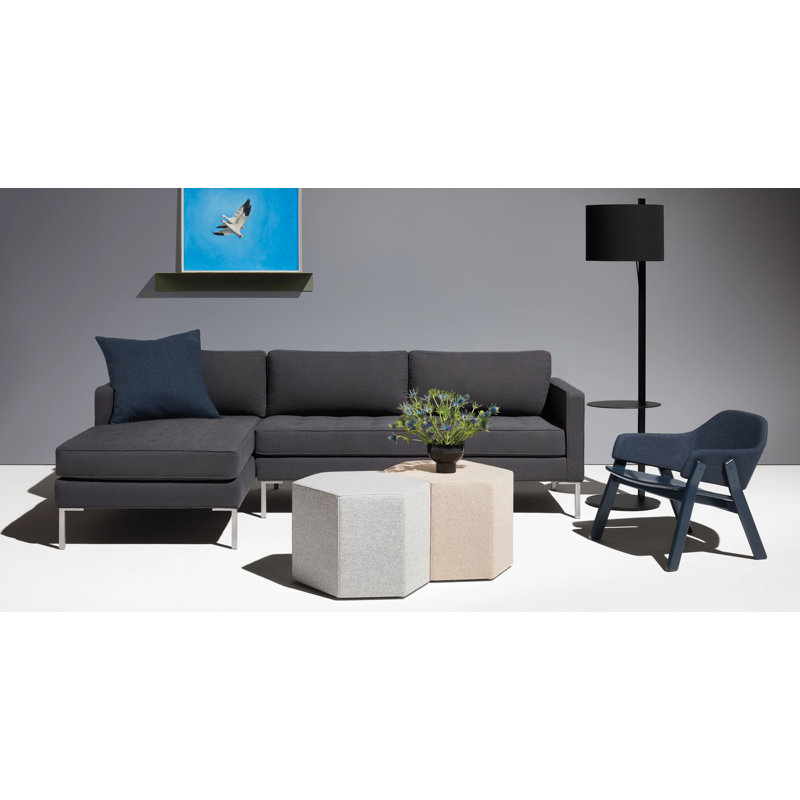Hecks Hexagon Ottoman, Breezy Blue Genuine Leather