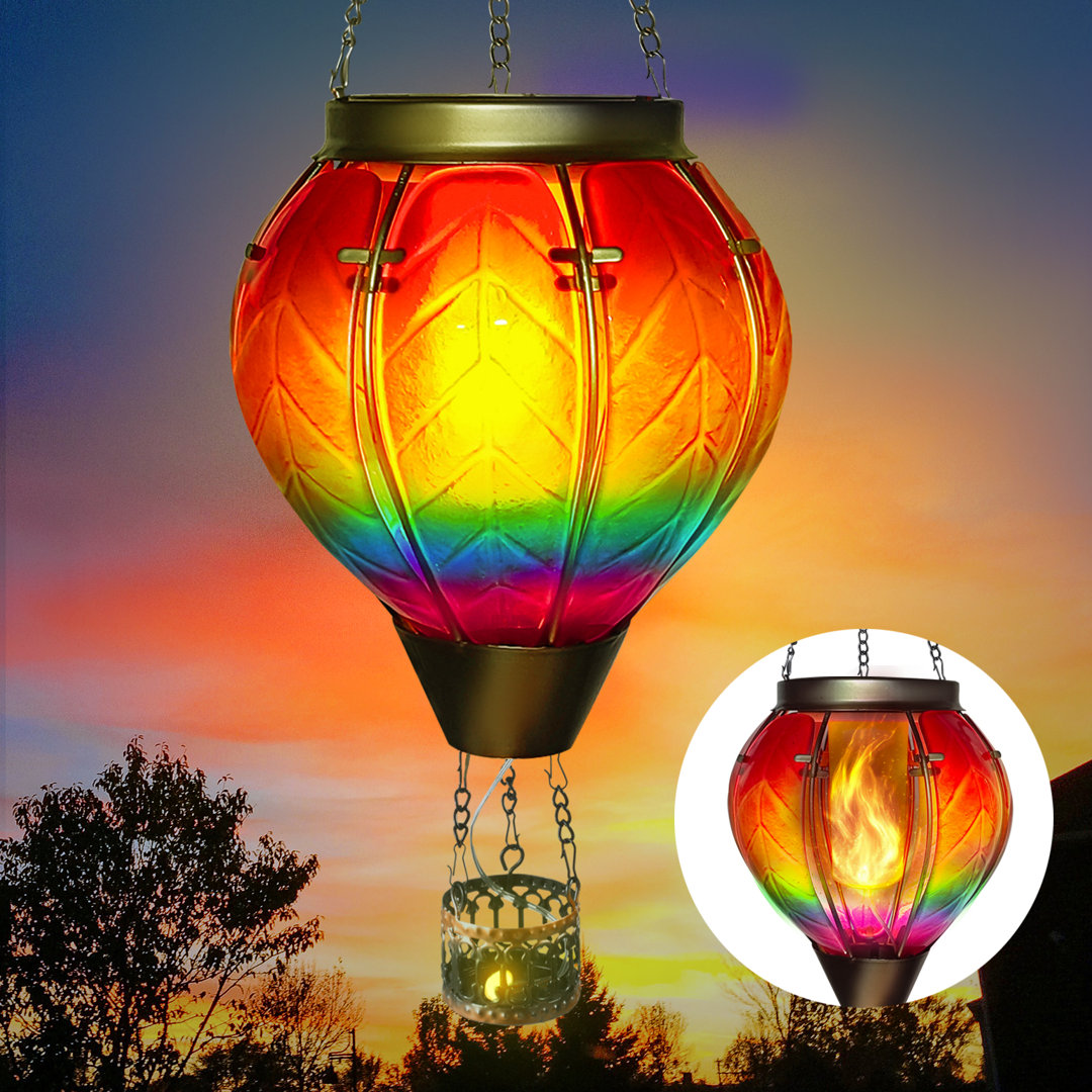 Hulet Hot Air Balloon Solar Lantern with Flickering Flame Hanging Solar Lanterns Outdoor Lights,Father's Day Gift Arlmont & Co.