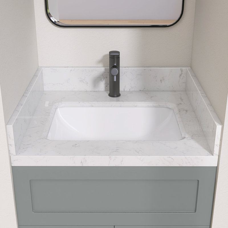 24 po Dosseret de meuble-lavabo en pierre d'ingénierie 4 po Éclaboussure de meuble-lavabo blanc Carrara