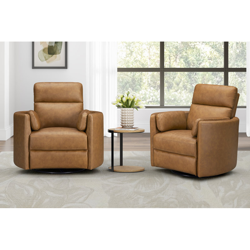 Ensemble de deux fauteuils inclinables et pivotants, Camel Top Grain Leather