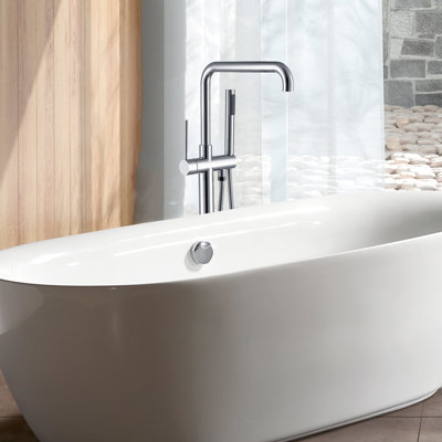Freestanding Bathtub Faucet With Hand Shower In . Two Handles, Manual Bathroom Faucet. Metal Made. Full Body Spray For Comprehensive Wash. Stylish And Concise Form. 6.48 Width, Depth, 41.2 Height,