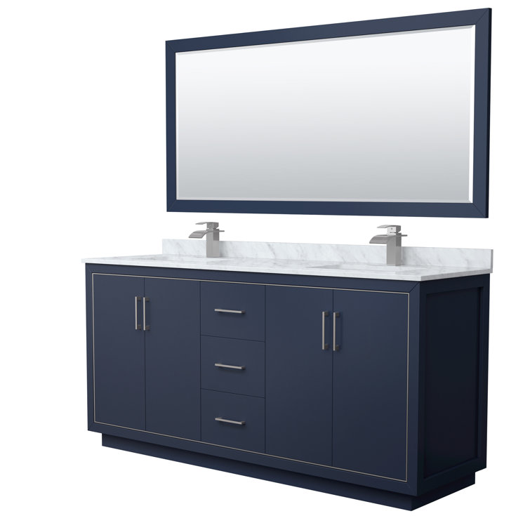 72'' Double Bathroom Vanity with Genuine Marble Top with Mirror